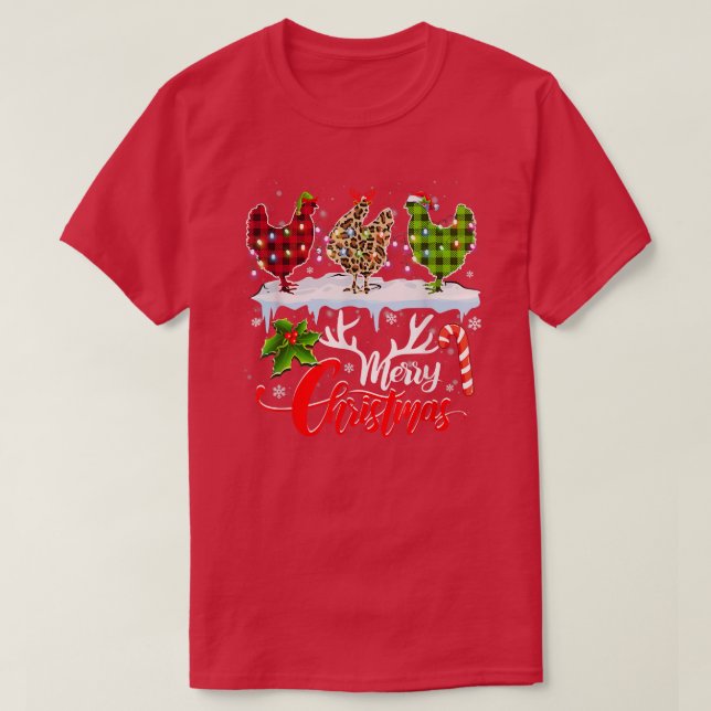 Frohe Weihnachten Drei Hühnchen Buffalo Leopard Re T-Shirt (Design vorne)