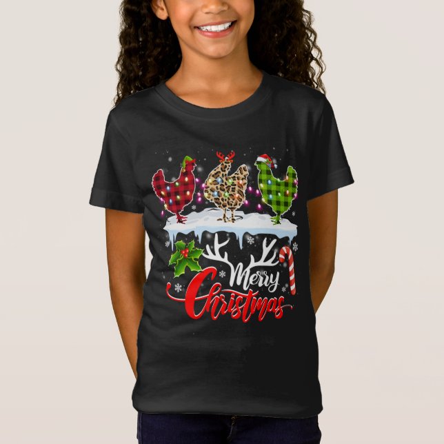 Frohe Weihnachten Drei Hühnchen Buffalo Leopard Re T-Shirt (Vorderseite)