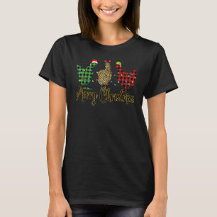 Frohe Weihnachten Drei Hühner Büffel Leopard Rot  T-Shirt