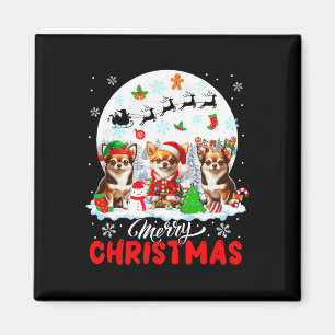 Frohe Weihnachten Drei Santa Elf Reindeer Chihuahu Magnet