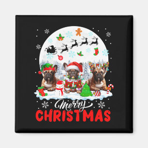Frohe Weihnachten Drei Santa Elf Reindeer Französi Magnet