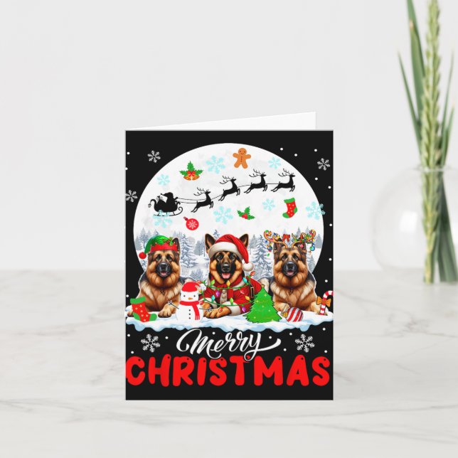 Frohe Weihnachten Drei Santa Elf Reindeer German S Karte (Vorderseite)
