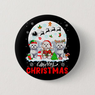 Frohe Weihnachten Drei Santa Elf Reindeer Malteses Button