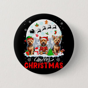 Frohe Weihnachten Drei Santa Elf Reindeer Norwich Button