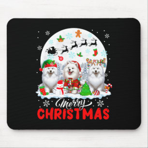 Frohe Weihnachten Drei Santa Elf Reindeer Samoyeds Mousepad