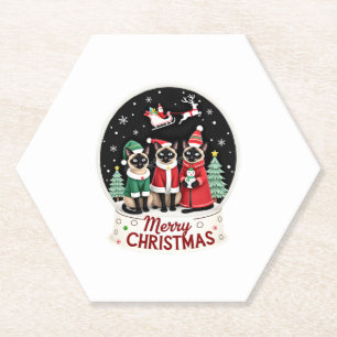 Frohe Weihnachten Drei Santa Elf Reindeer Siamese  Untersetzer