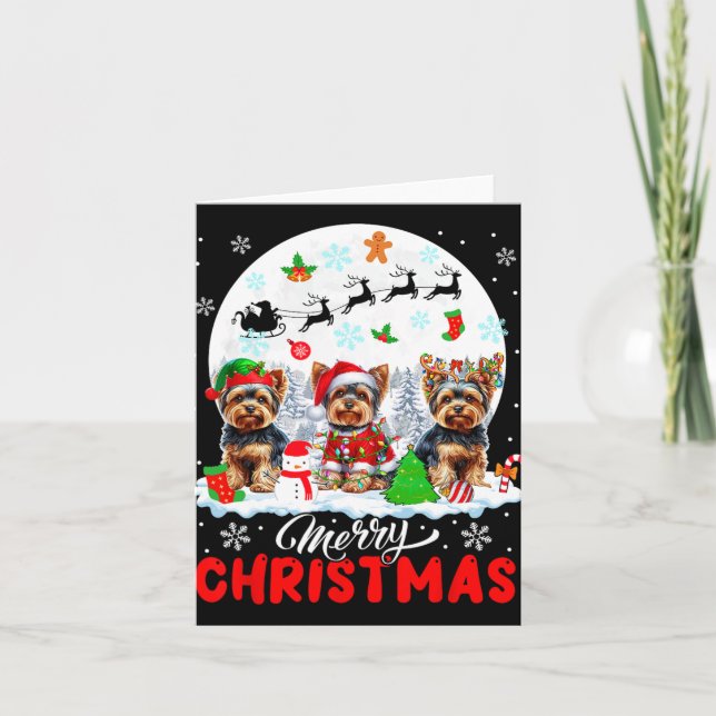Frohe Weihnachten Drei Santa Elf Reindeer Yorkshir Karte (Vorderseite)