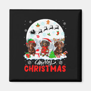 Frohe Weihnachten Drei Santa Elf Rentier Dackel Magnet