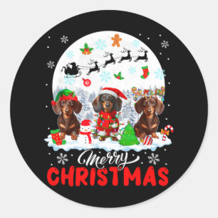 Frohe Weihnachten Drei Santa Elf Rentier Dackel Runder Aufkleber