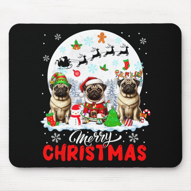 Frohe Weihnachten Drei Santa Elf Rentier Mops Owne Mousepad (Vorne)