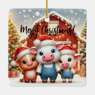 Frohe Weihnachten Drei Schweine Keramikornament