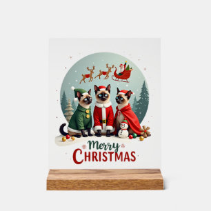 Frohe Weihnachten Drei Weihnachtsmann Elf Rentier Acrylschild