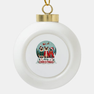 Frohe Weihnachten Drei Weihnachtsmann Elf Rentier Keramik Kugel-Ornament