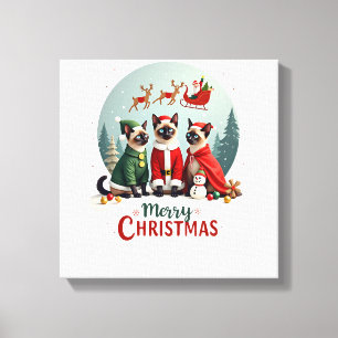 Frohe Weihnachten Drei Weihnachtsmann Elf Rentier  Leinwanddruck