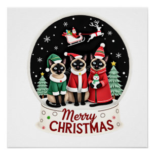 Frohe Weihnachten Drei Weihnachtsmann Elf Rentier Poster