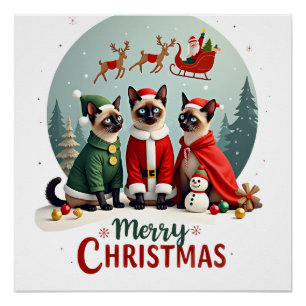 Frohe Weihnachten Drei Weihnachtsmann Elf Rentier  Poster