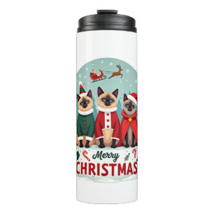 Frohe Weihnachten Drei Weihnachtsmann Elf Rentier Thermosbecher