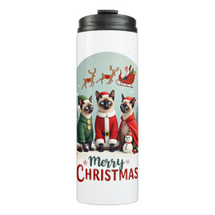 Frohe Weihnachten Drei Weihnachtsmann Elf Rentier Thermosbecher
