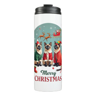 Frohe Weihnachten Drei Weihnachtsmann Elf Rentier Thermosbecher
