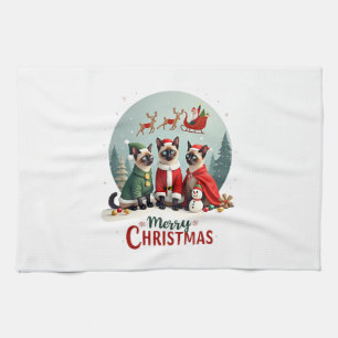 Frohe Weihnachten Drei Weihnachtsmann-Elf-Rentiere Geschirrtuch