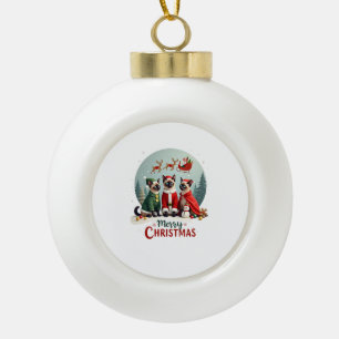 Frohe Weihnachten Drei Weihnachtsmann-Elf-Rentiere Keramik Kugel-Ornament