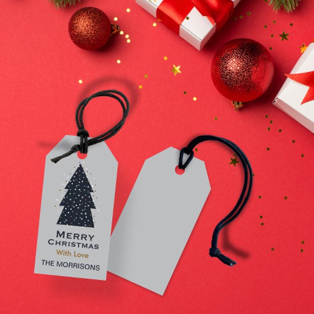 Frohe Weihnachten dunkelgrau personalisierte Gesch Geschenkanhänger (Merry Christmas dark grey personalised Gift Tags)