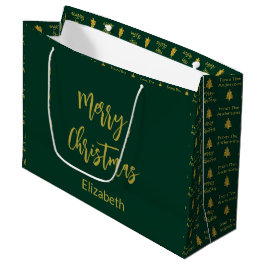 Frohe Weihnachten dunkelgrüne und goldene Namen Bä Große Geschenktüte