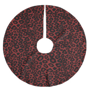 Frohe Weihnachten Dunkelrot Jaguar Tierdruck Polyester Weihnachtsbaumdecke