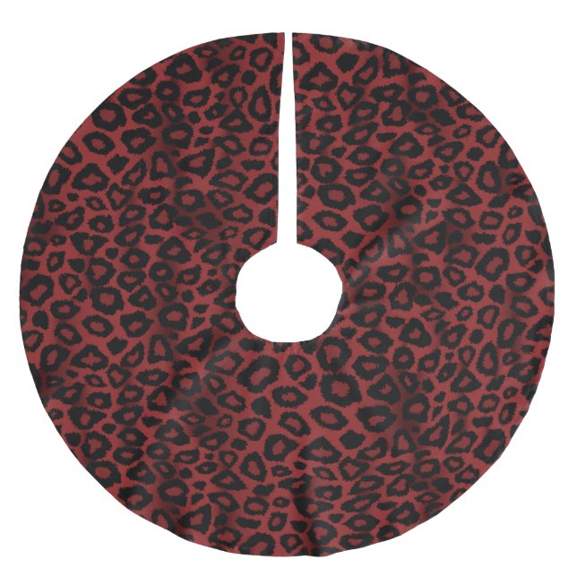 Frohe Weihnachten Dunkelrot Jaguar Tierdruck Polyester Weihnachtsbaumdecke (Vorderseite)