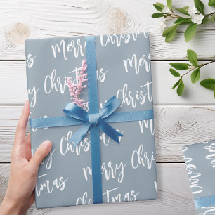 Frohe Weihnachten Dusty Blue Elegantes Skriptmuste Geschenkpapier