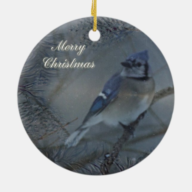 Frohe Weihnachten - Eastern Blue Jay Keramikornament (Hinten)