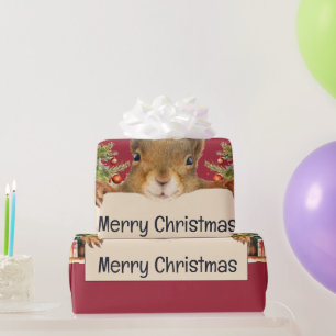 Frohe Weihnachten Eichhörnchen Zwei Weihnachtsbäum Geschenkpapier