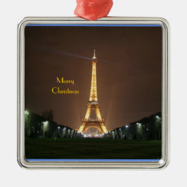 Frohe Weihnachten - Eiffelturm in der Nacht Silbernes Ornament