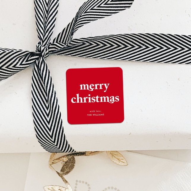 Frohe Weihnachten Einfach Minimalistisch Red Quadratischer Aufkleber (Von Creator hochgeladen)