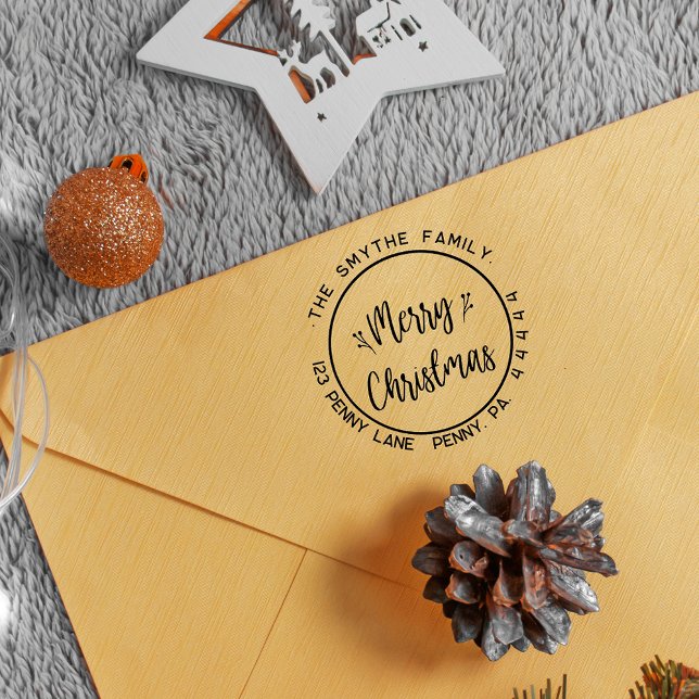 Frohe Weihnachten Einfache Familienname Gummistempel (Merry Christmas Round Family Name Rubber Stamp
)