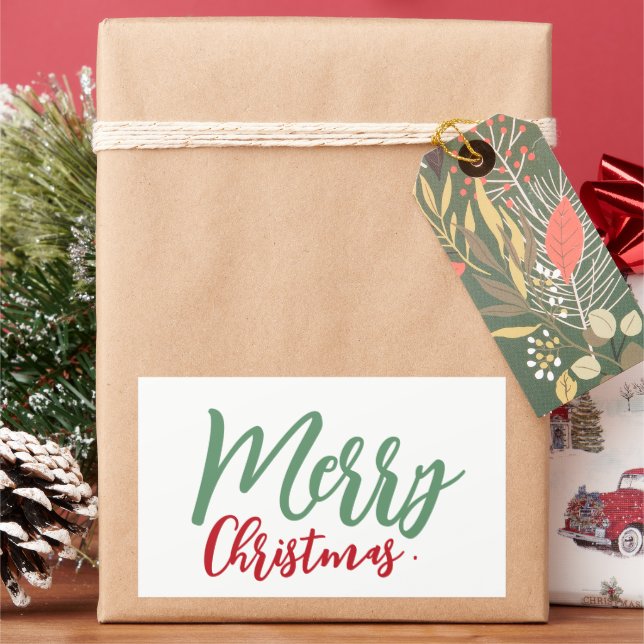 Frohe Weihnachten Einfache grüne rote Skriptferien Rechteckiger Aufkleber (Feiertag)