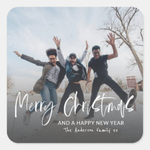 Frohe Weihnachten Einfache Kalligrafie 1 Foto Urla Quadratischer Aufkleber