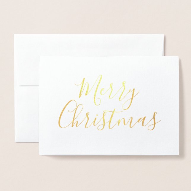 Frohe Weihnachten einfache Kalligraphie Gold Folienkarte (Vorderseite mit Umschlag)
