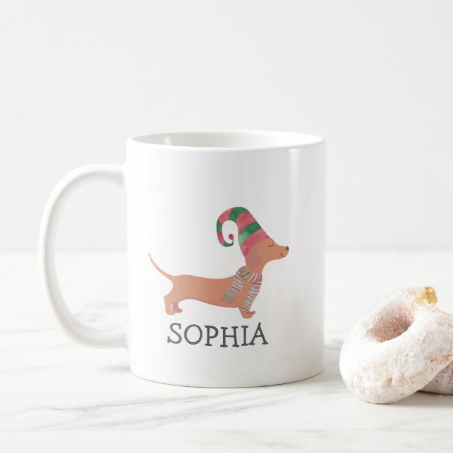 Frohe Weihnachten Einfache Niedliche Dackel Hund Kaffeetasse (Mit Donut)