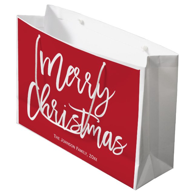 Frohe Weihnachten Einfache rote Geschenktaschen Große Geschenktüte (Vorderseite Schrägansicht)
