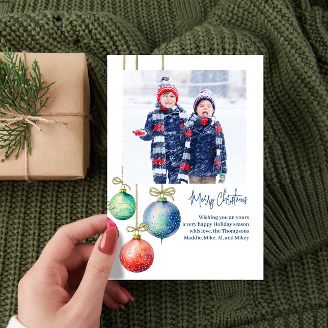 Frohe Weihnachten Einfaches Foto Wasserfarben Orna (Whimsical and creative Merry Christmas photo cards)