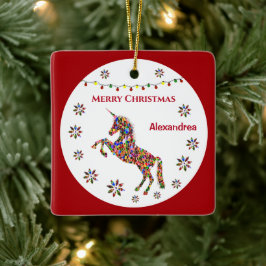 Frohe Weihnachten Einhorn Glitzer Personalize Keramikornament