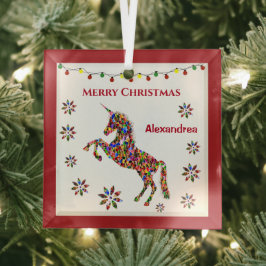 Frohe Weihnachten Einhorn Glitzer Personalize Ornament Aus Glas