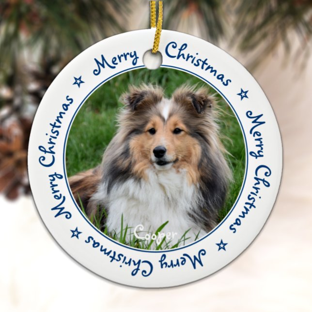 Frohe Weihnachten Einzigartig Trendy Blue Pet Hund Keramik Ornament (Von Creator hochgeladen)