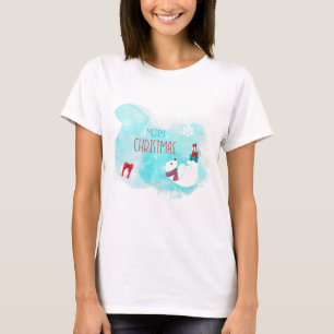 Frohe Weihnachten Eisbär Schneeflocke Wasserfarbe T-Shirt