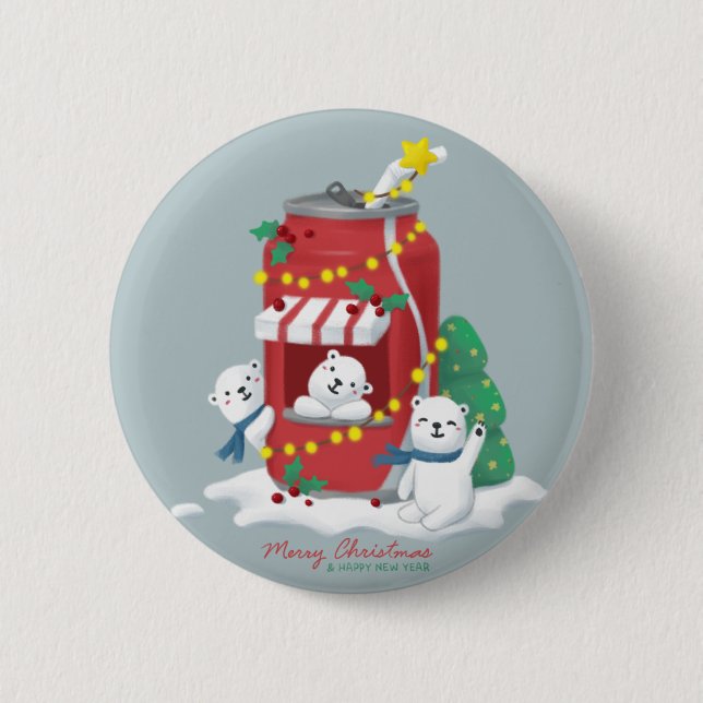 Frohe Weihnachten: Eisbär & Soda Can Button (Vorderseite)
