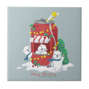 Frohe Weihnachten: Eisbär & Soda Can Fliese