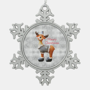 Frohe Weihnachten Elch mit Hut      Schneeflocken Zinn-Ornament