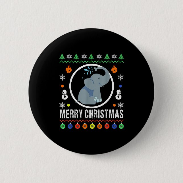 Frohe Weihnachten Elefant hässlicher Pullover Weih Button (Vorderseite)