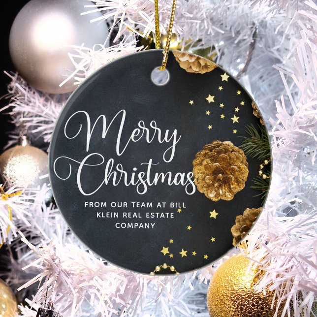 Frohe Weihnachten Elegant Black Gold Custom Compan Keramik Ornament (Von Creator hochgeladen)